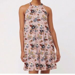 NWOT Loft Women’s M Floral Tiered Halter Ruffle Dress Pink